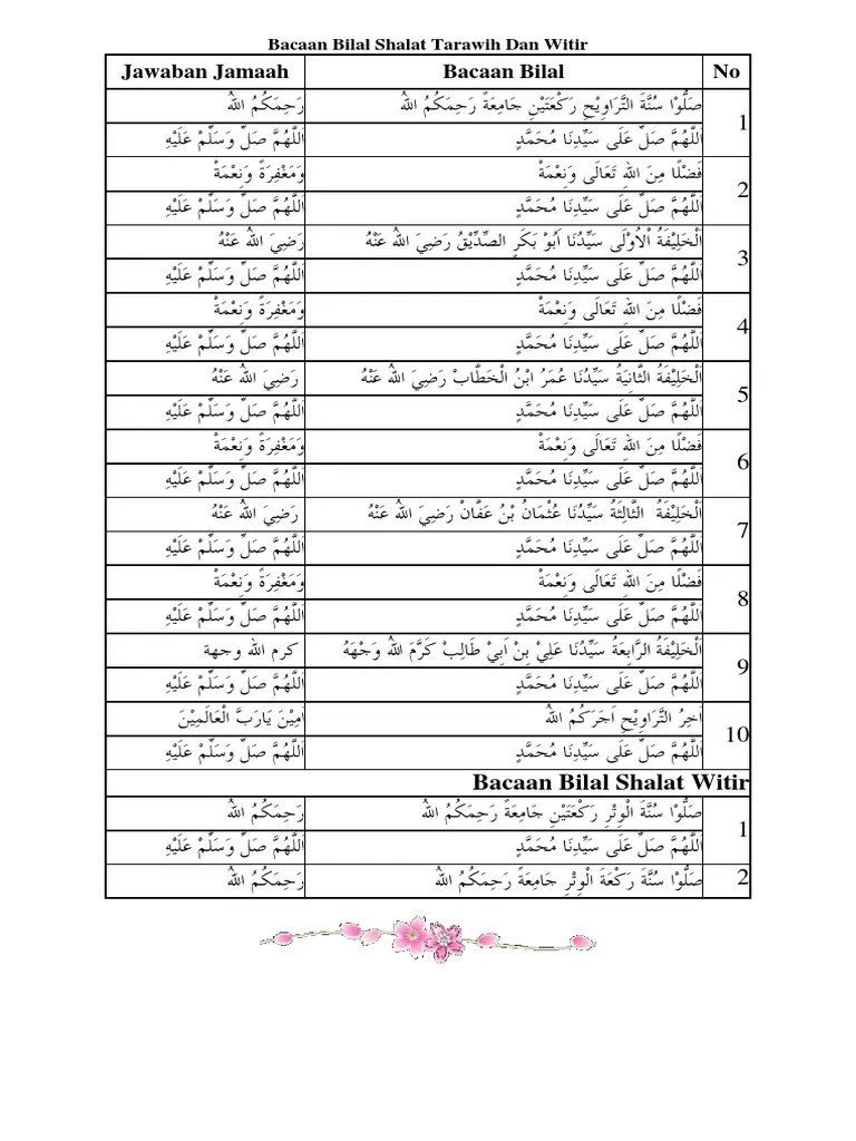 Bacaan Bilal Shalat Tarawih Dan Witir | PDF