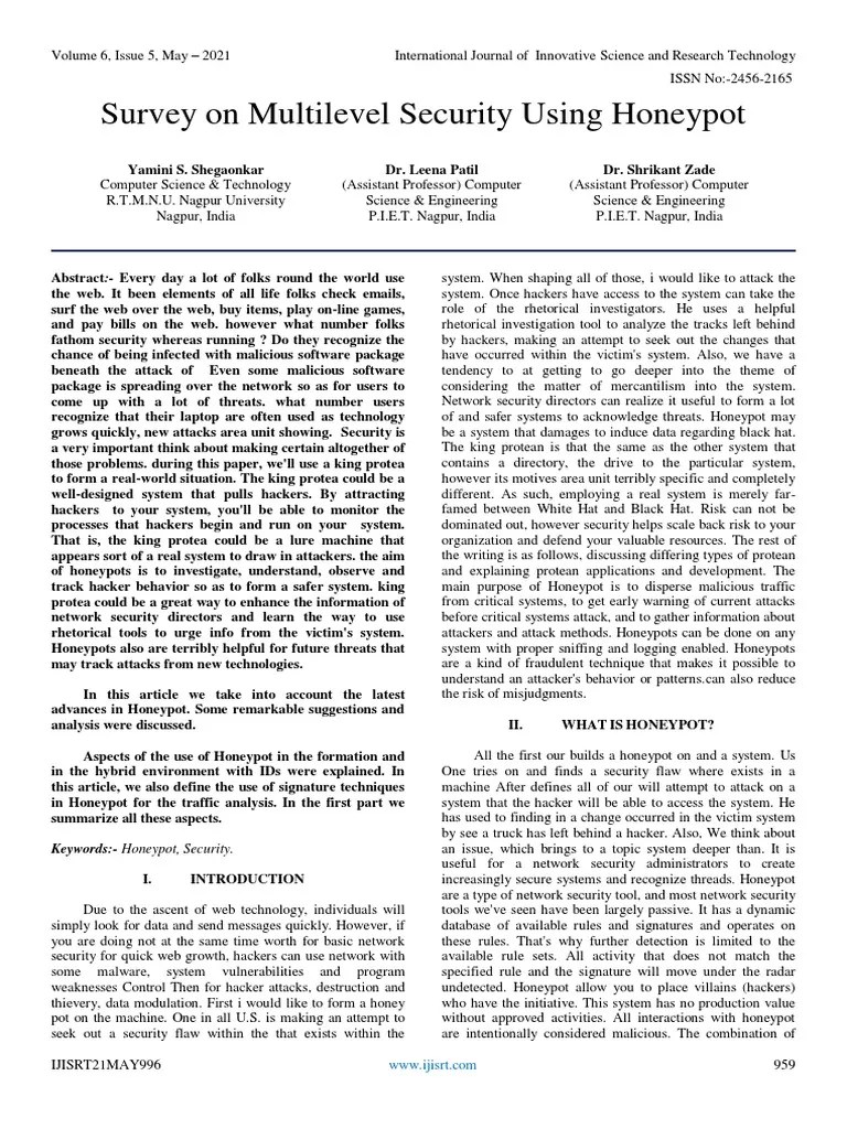 Survey On Multilevel Security Using Honeypot PDF Network Security