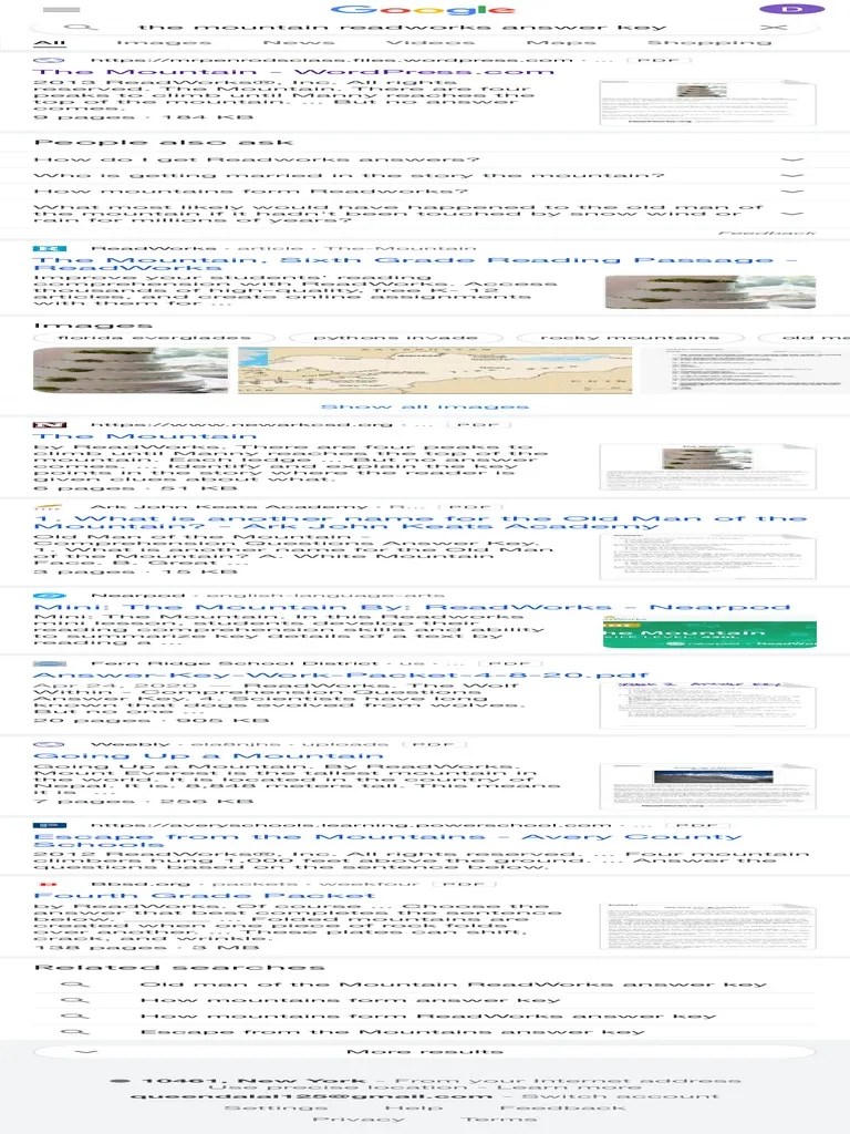 The Mountain Readworks Answer Key - Google Search | PDF | Mountains