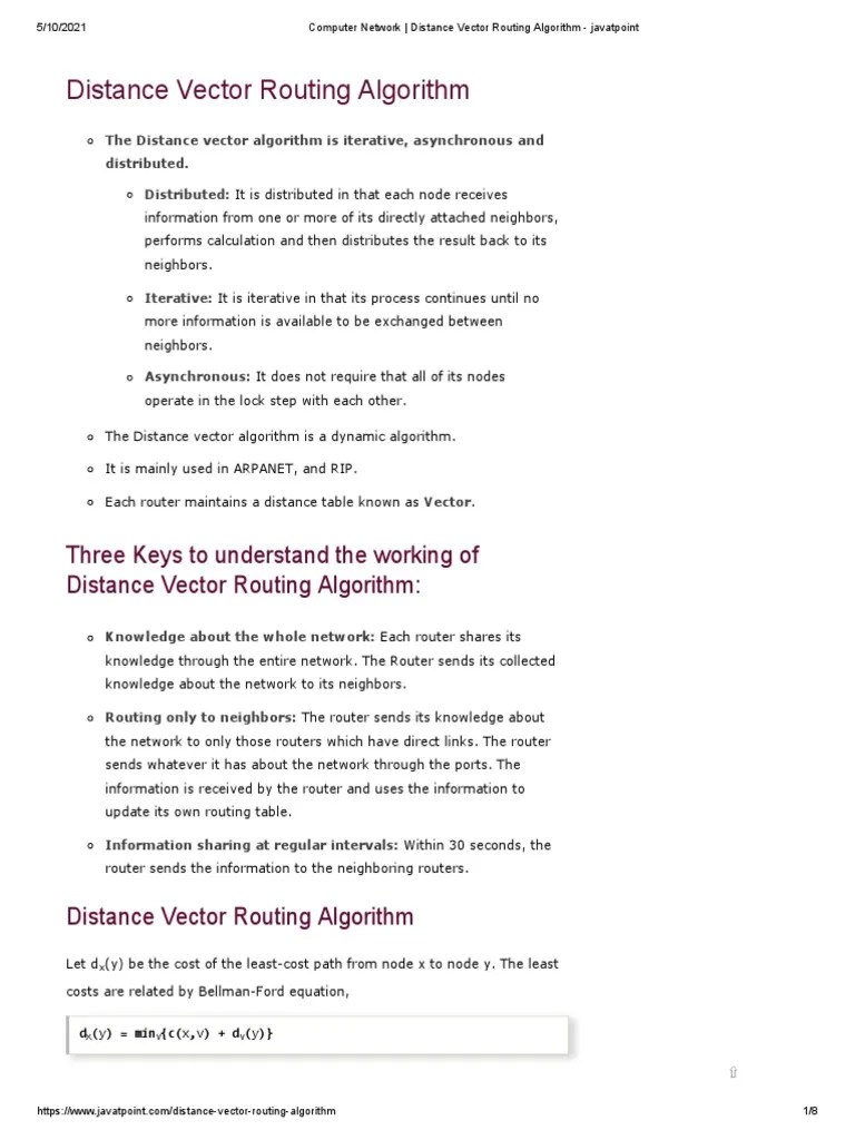 An Overview of the Distance Vector Routing Algorithm Iterative