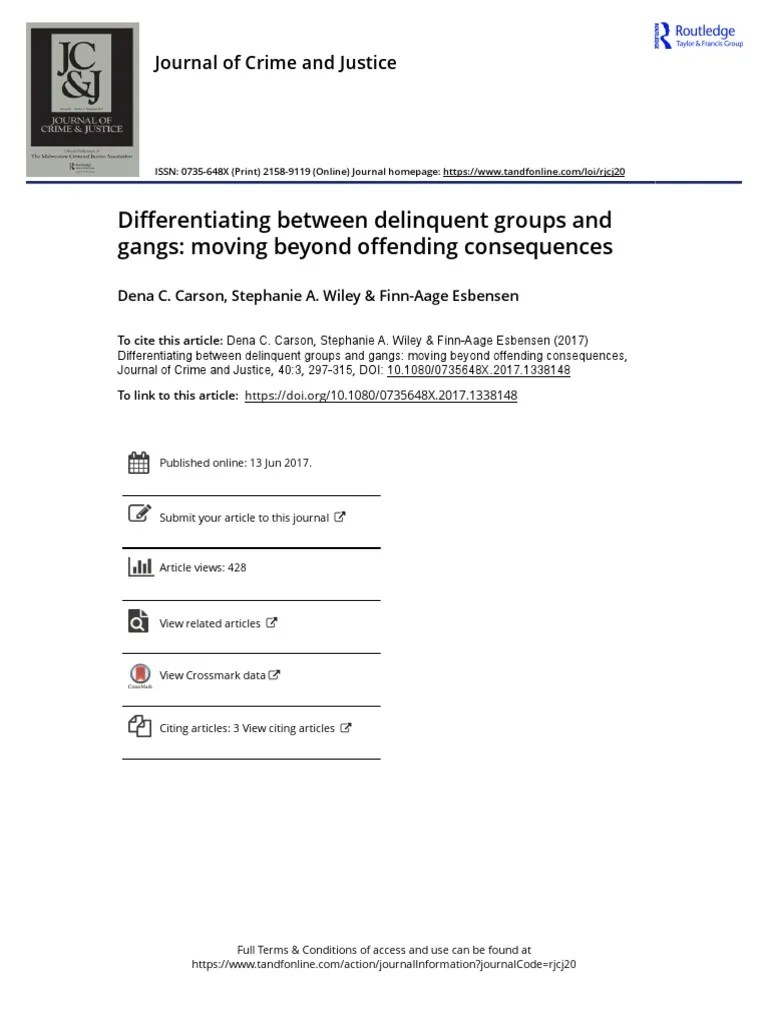 Differentiating Between Delinquent Groups and Gangs Moving Beyond