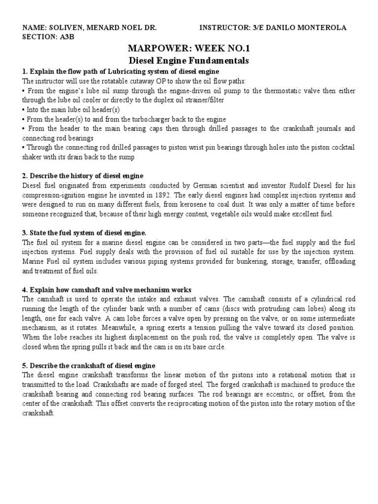 Marpower Week No.1 Diesel Engine Fundamentals PDF Internal