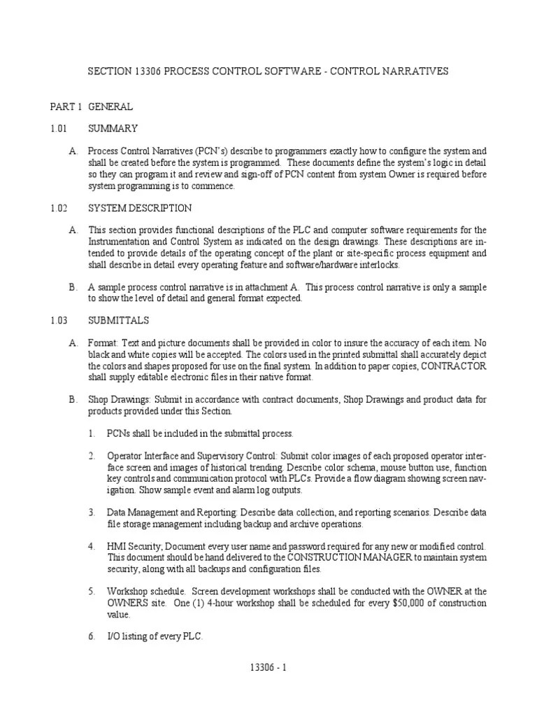 Process Control Narratives PDF Scada Programmable Logic Controller