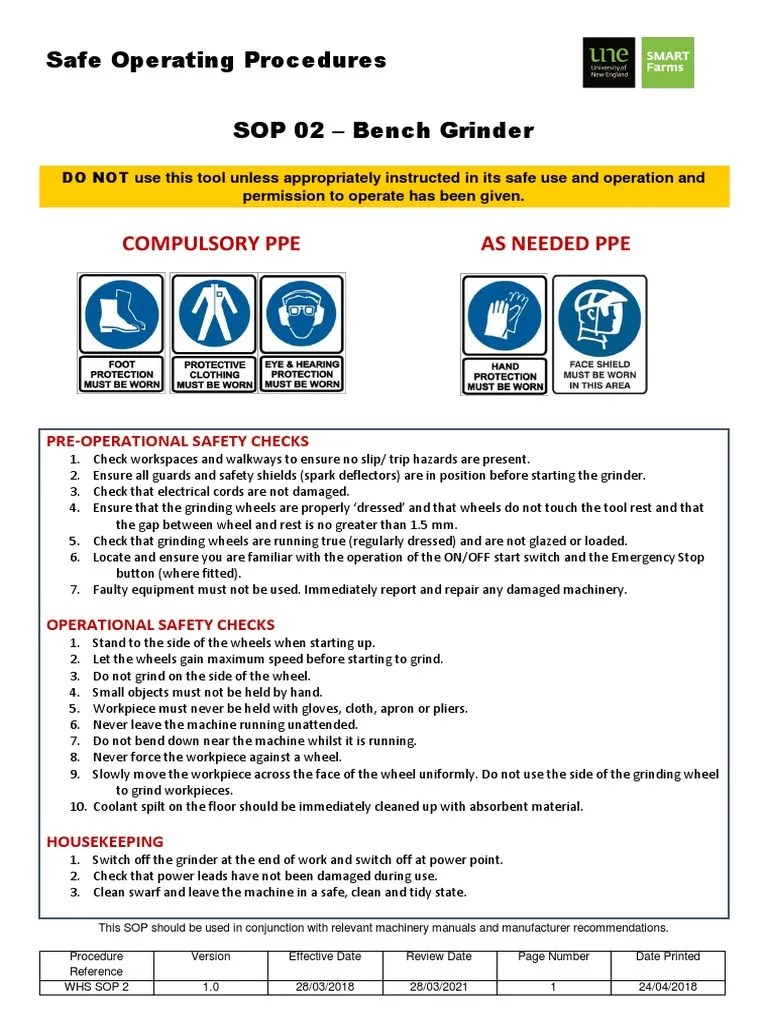 Compulsory Ppe As Needed Ppe Safe Operating Procedures SOP 02 Bench