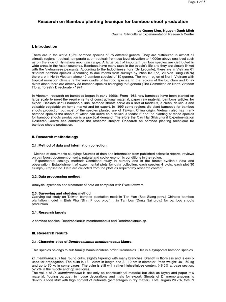 Research On Bamboo Planting Tecnique For Bamboo Shoot Production PDF
