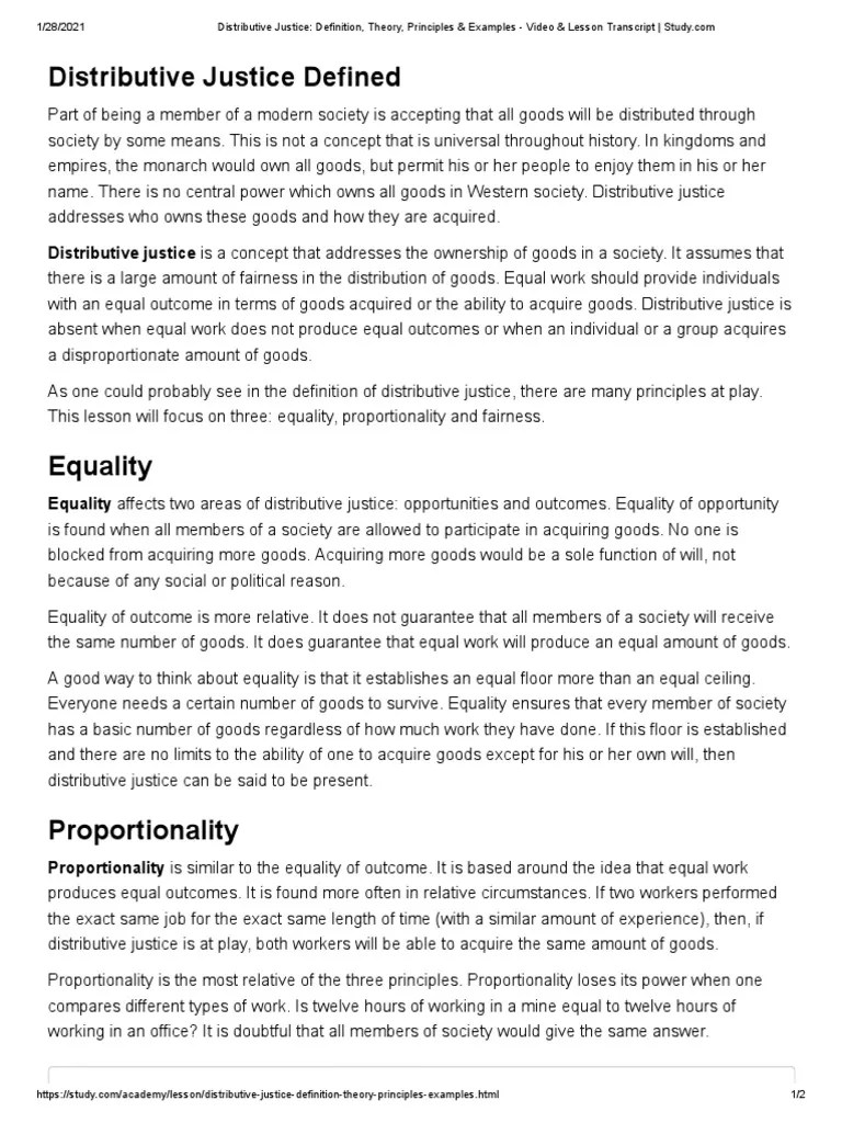 Distributive Justice Definition, Theory, Principles & Examples Video & Lesson Transcript