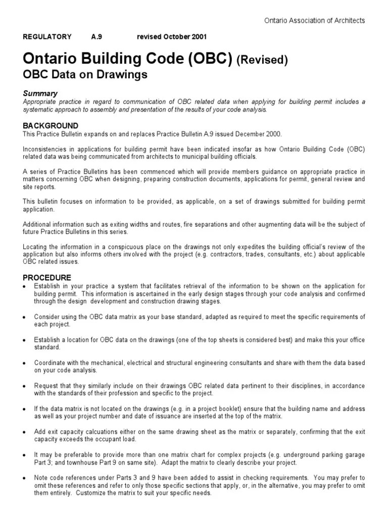 Ontario Building Code Matrix PDF Fire Sprinkler System Architect