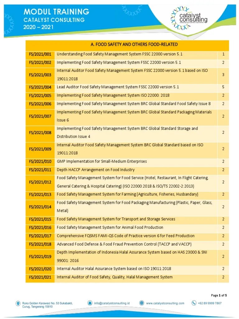 Comprehensive Training Modules for Food Safety, Quality, Health, Safety