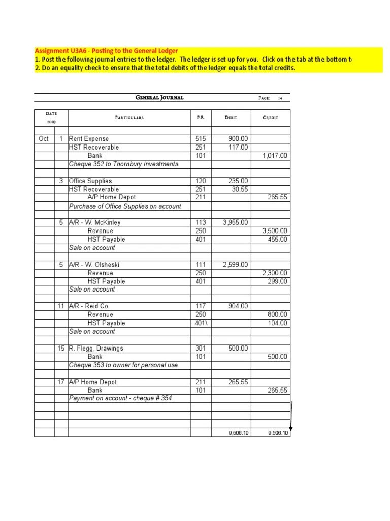 U3A6 Posting To The General Ledger Template PDF Debits And Credits Cheque