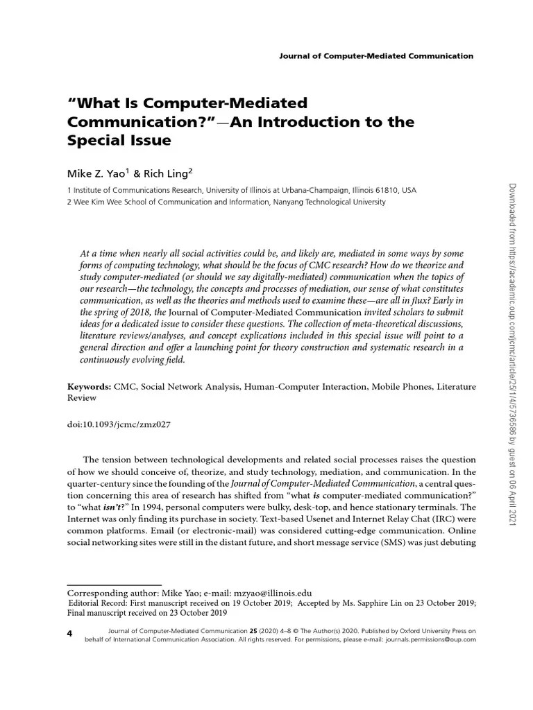 What Is Computer Mediated Communication An Introduction To The Special