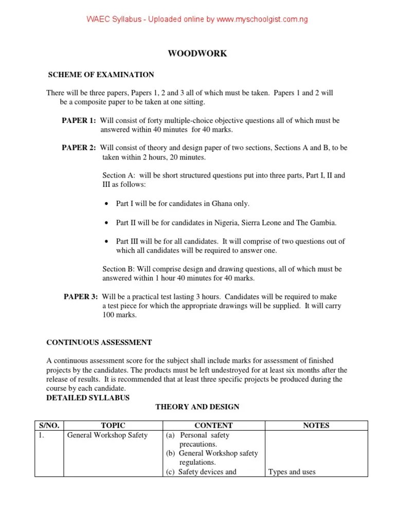 Woodwork Scheme of Examination PDF Lumber Wood Carving
