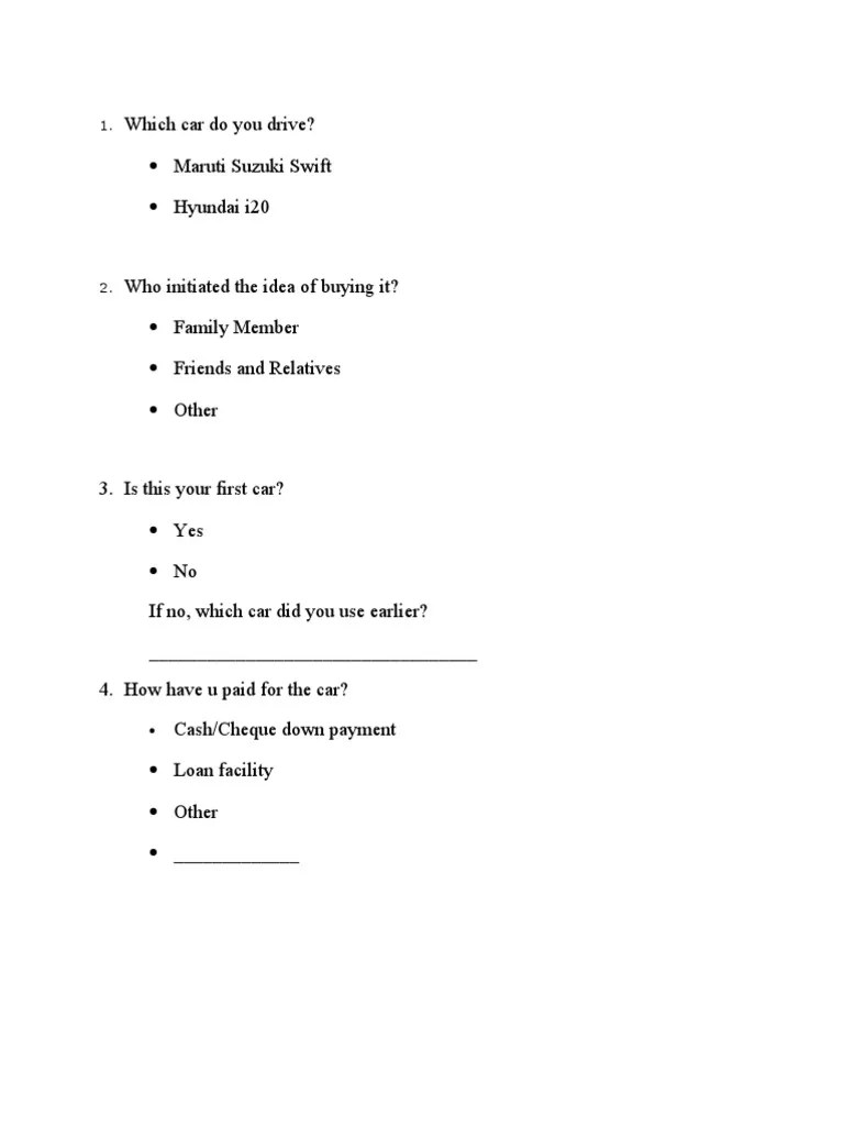 Cars questionnaire (wid suggestions) Car Vehicles