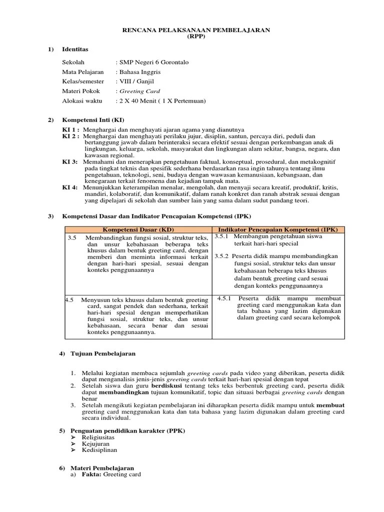 Perangkat RPP Greeting Card SERLITA | PDF