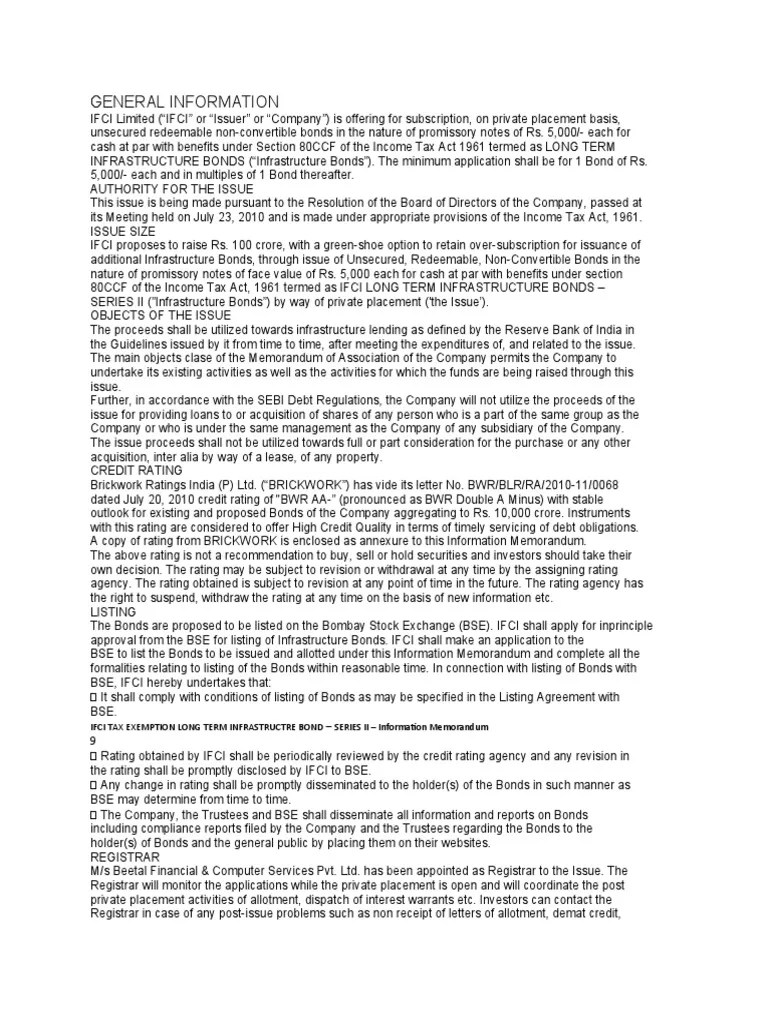 General Information Ifci Tax Exemption Long Term Infrastructre Bond