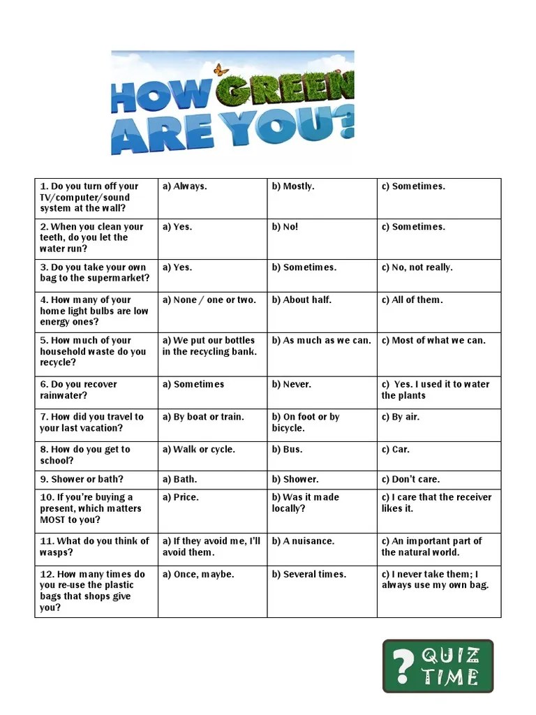 How Green Are You Quiz PDF Economy And The Environment Waste