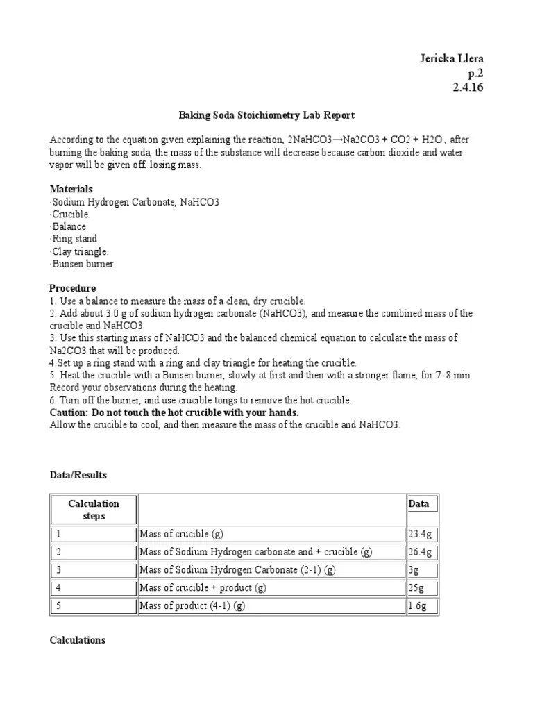 Baking Soda Lab Report1.1 PDF Sodium Bicarbonate Sodium Carbonate