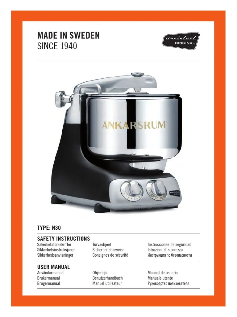Manual and Saftey Instructions AKM6230 Ankarsrum Assistent Original PDF