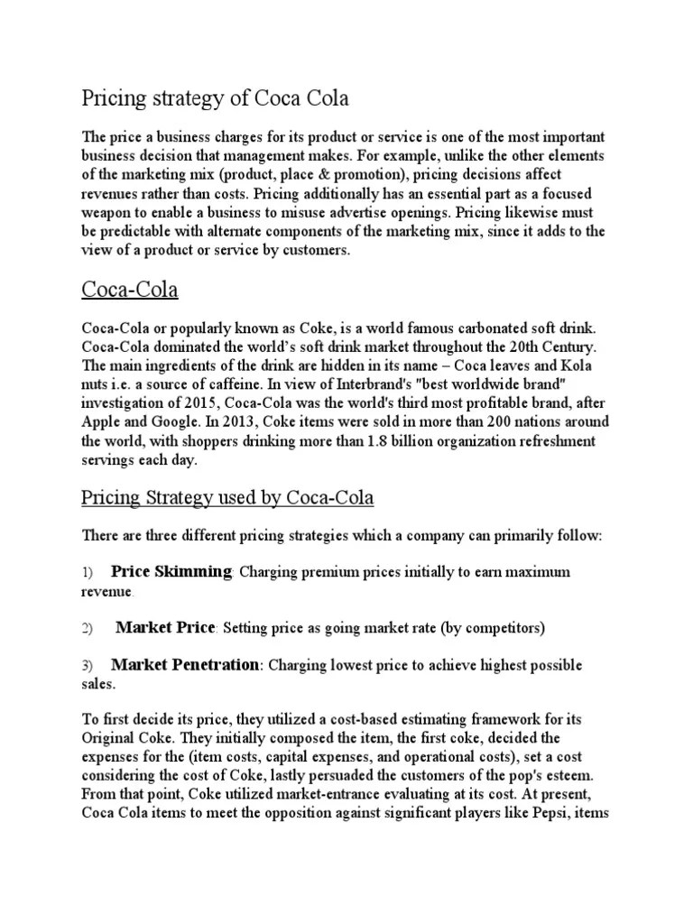 Pricing Strategy of Coca Cola PDF Coca Cola Pricing