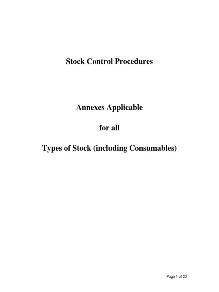 Stock Control Procedures Page 1 of 23 PDF Cost Of Goods Sold Cost
