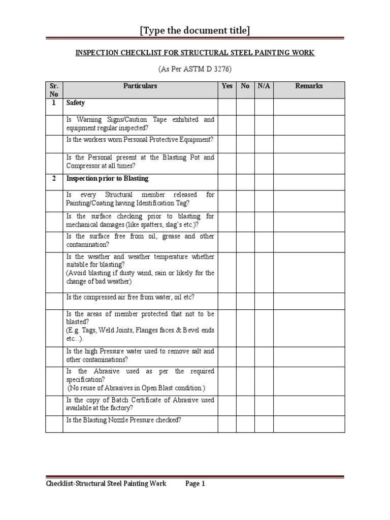 Checklist For Painting Work of Structural Steel PDF Paint