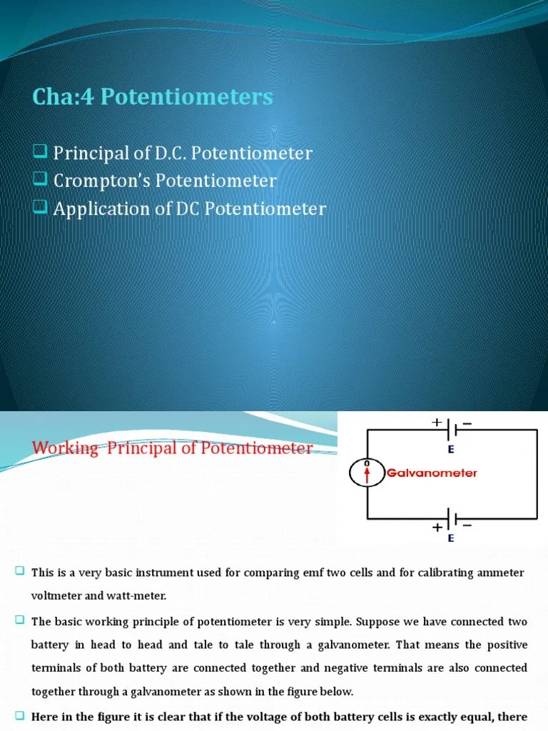 Cha4 Potentiometers Principal of D.C. Potentiometer Crompton's