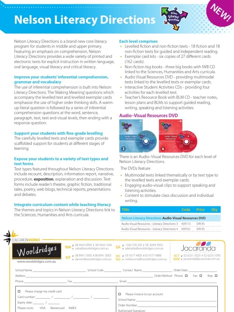 Nelson Literacy Directions Reading Comprehension Cd Rom