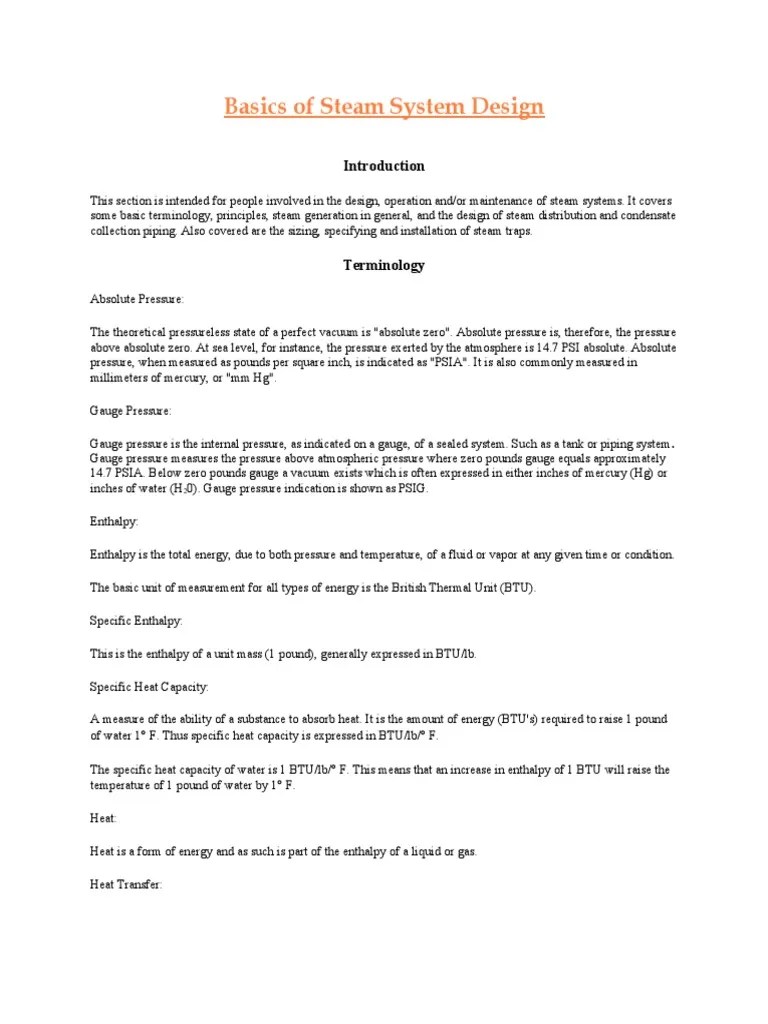 Basics of Steam System Design PDF Steam Pressure Measurement