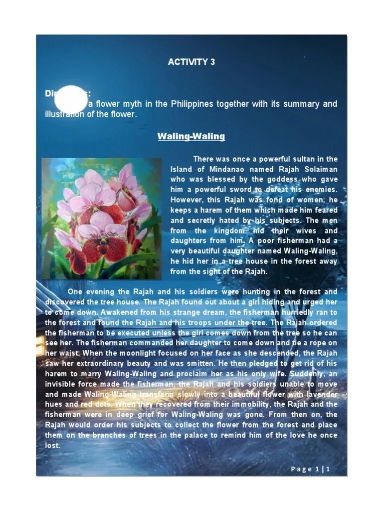 Activity 3 Find A Flower Myth in The Philippines Together With Its