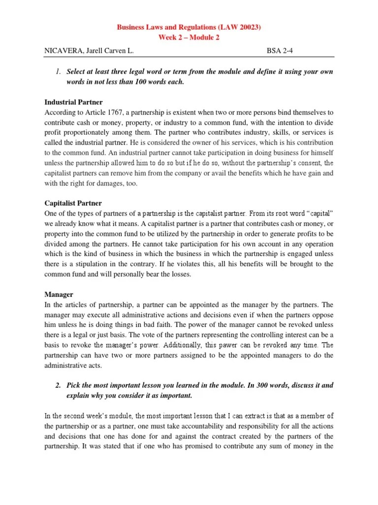Select at Least Three Legal Word or Term From The Module and Define It