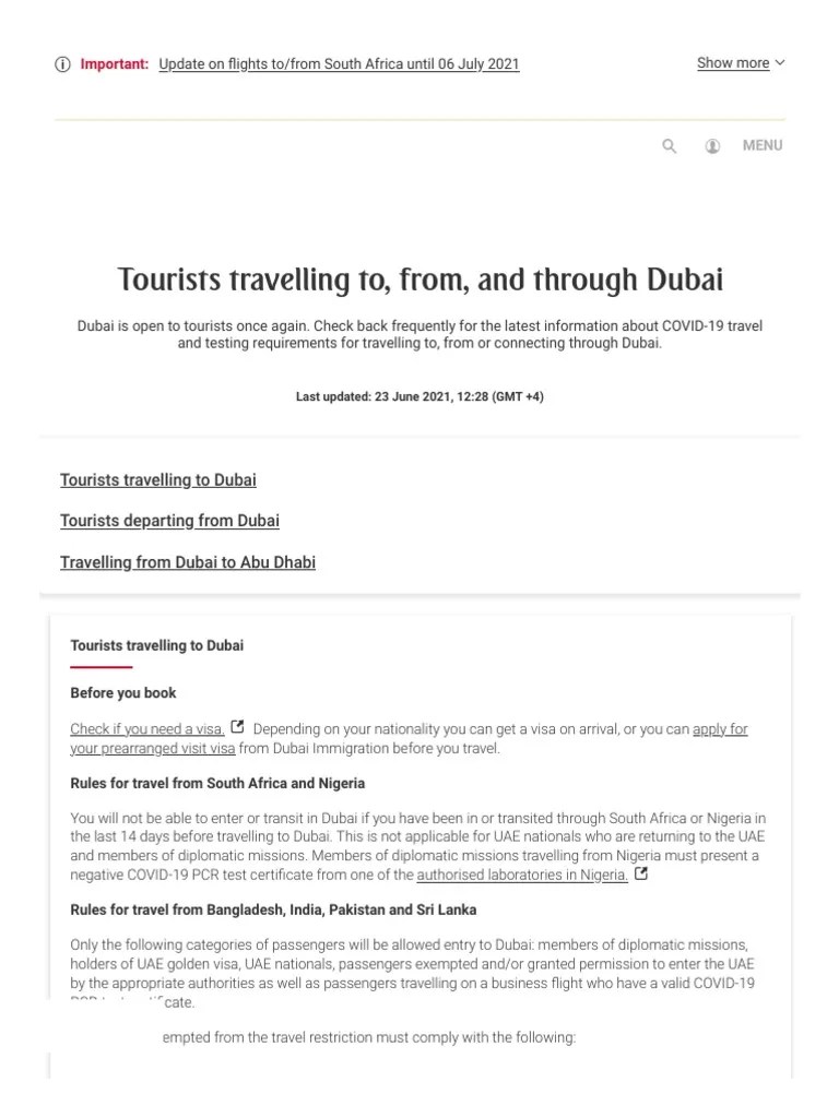 Travel Requirements and COVID19 Testing Rules for Tourists Travelling