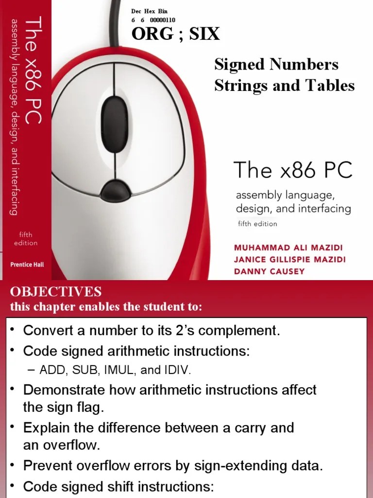 Org Six Signed Numbers Strings and Tables PDF Assembly Language Computer Programming