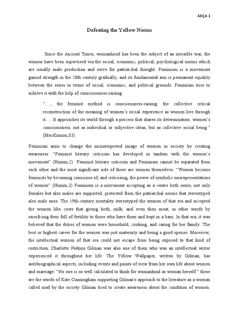 Defeating the Yellow Norms A Feminist Analysis of Charlotte Perkins Gilman's The Yellow