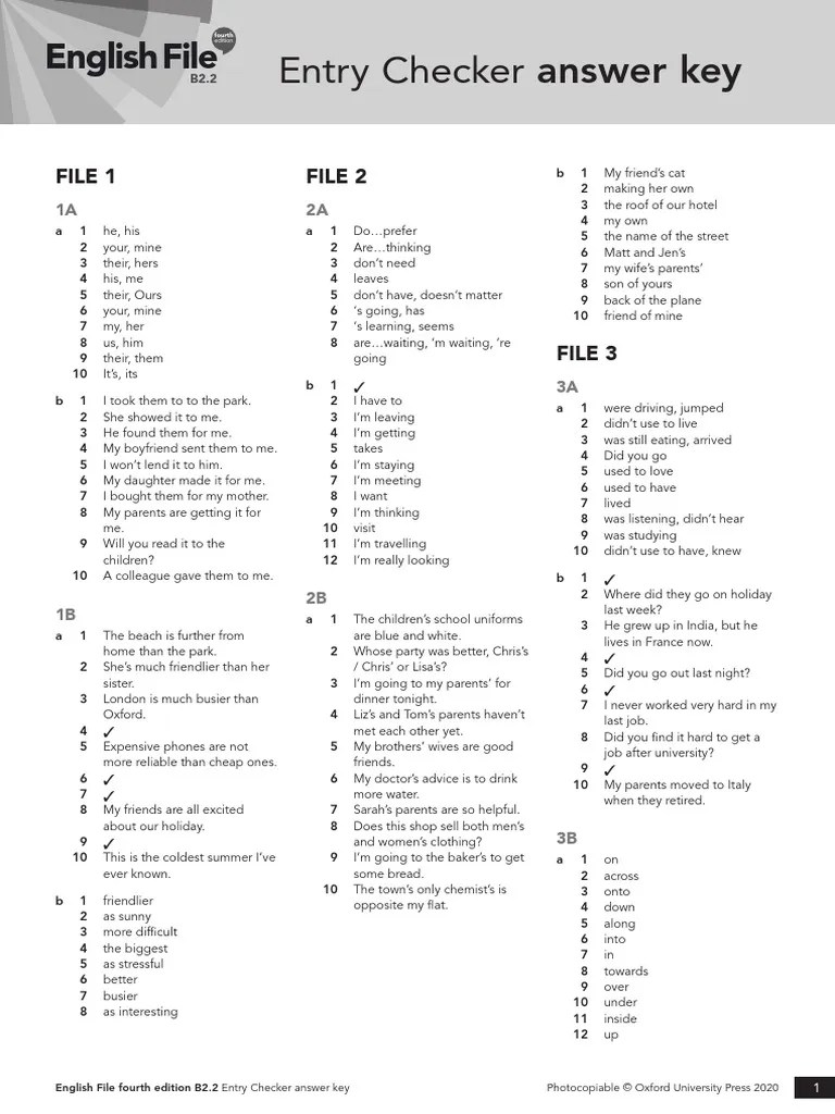 Entry Checker Answer Key: English File | PDF