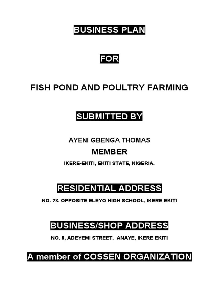 Business Plan Fish Pond and Poultry Farming PDF Fish Stocks