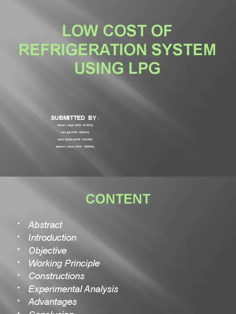 Low Cost of Refrigeration System Using LPG PDF Liquefied Petroleum