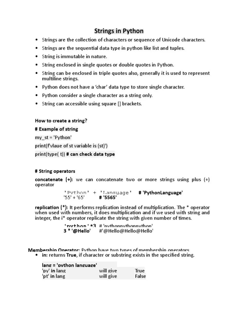 Strings in Python PDF String Science) Data Type