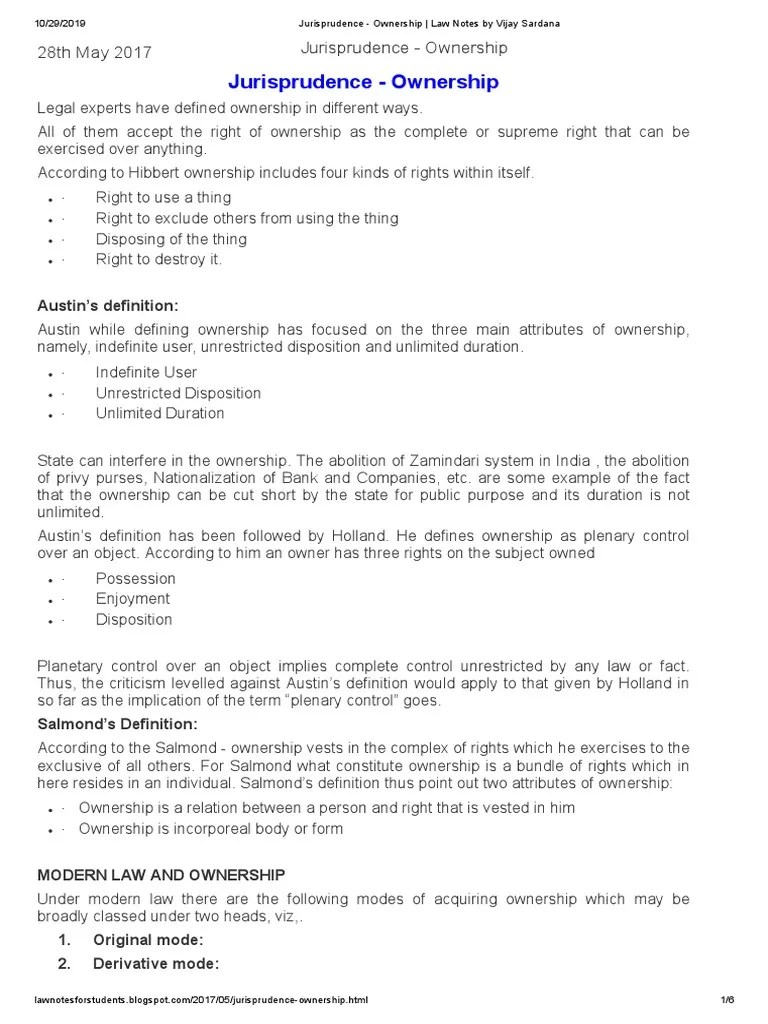 Legal Experts Have Defined Ownership in Different Ways PDF Equity