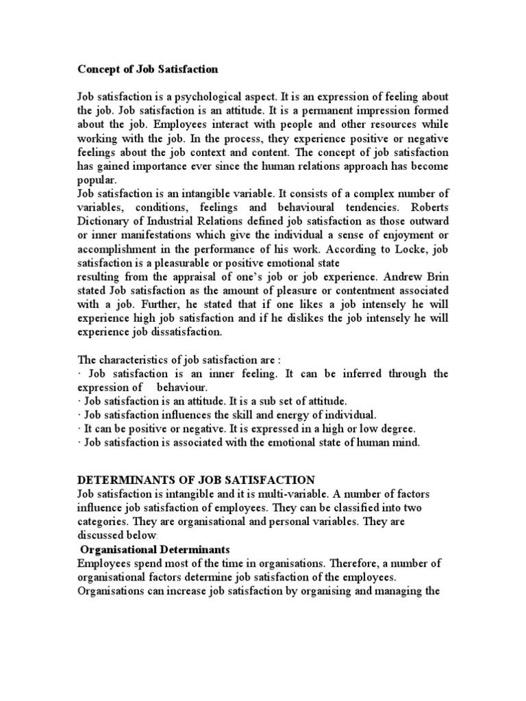 Concept of Job Satisfaction PDF Job Satisfaction Contentment