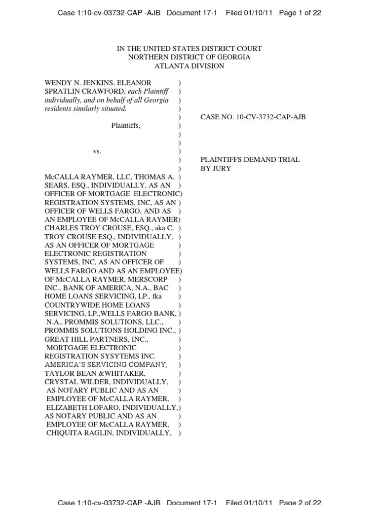 Jenkins Vs McCalla Raymer, MERS PDF Racketeer Influenced And