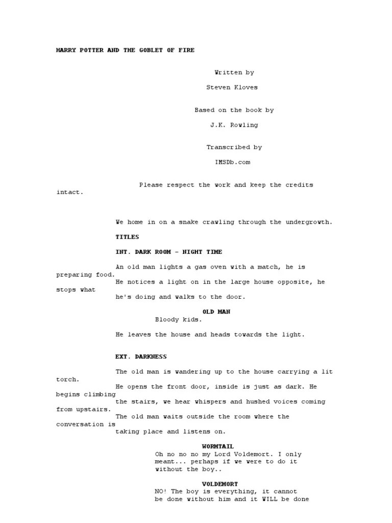 Script Harry Potter 4 Harry Potter Artificial Mythology