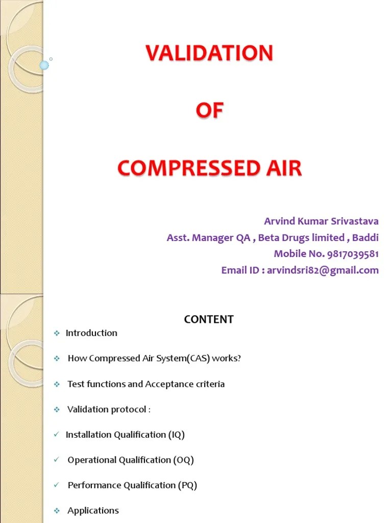 Presentation On Validation of Compressed Air PDF Verification And