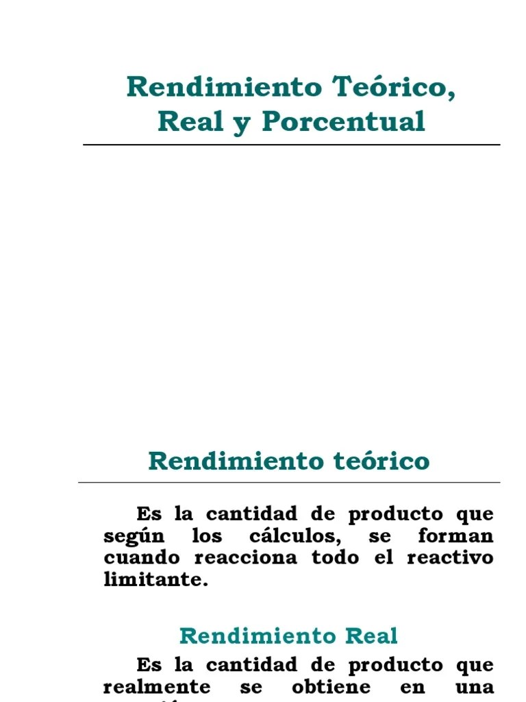 Rendimiento Teorico Real y Porcentual PDF