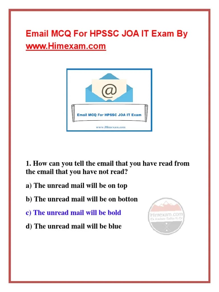 Email MCQ by Himexam PDF Email Spam Application Layer Protocols