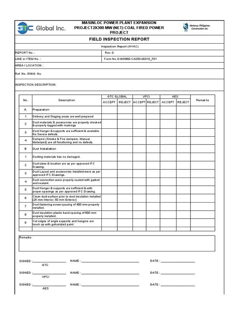 Inspection Checklist For Hvac (DUCT Installation) F01 & F02 PDF