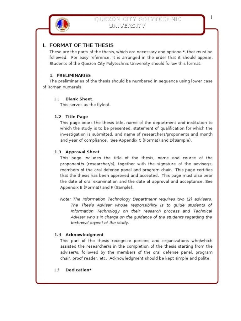Guidelines for undergraduate thesis Format & Appendices