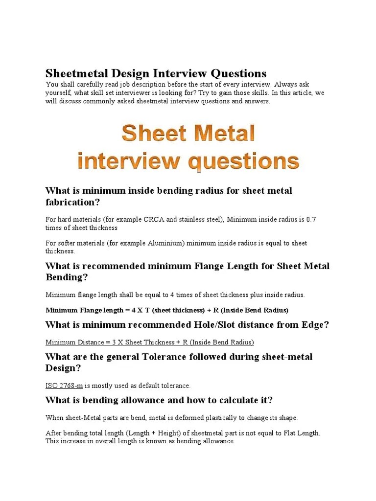 Essential Sheet Metal Design Interview Questions and Answers PDF