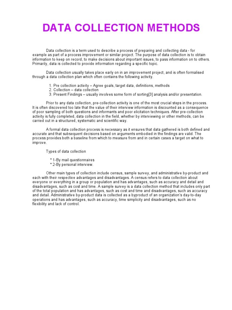 DATA COLLECTION METHODS Quantitative Research Questionnaire