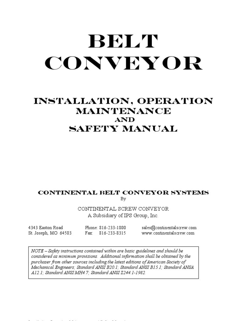Belt Conveyor Installation, Operation Maintenance Safety Manual PDF