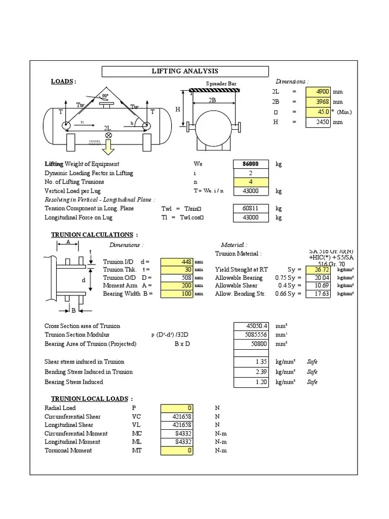 Lifting Trunnion Calculations On Horizontal Vessel 1 PDF Shear