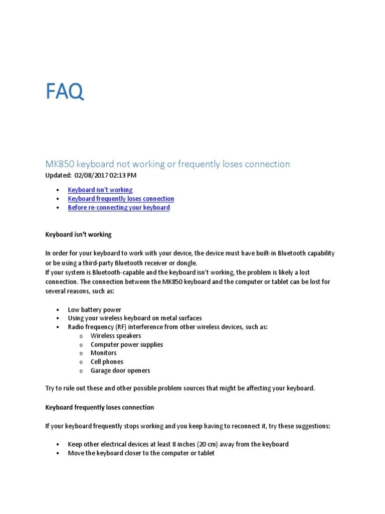 MK850 Keyboard Not Working or Frequently Loses Connection PDF Bluetooth Computer Keyboard